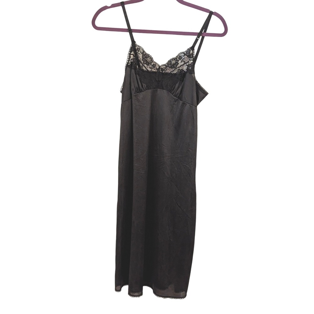 Vintage Hanes Her Way Black Nylon Lace Trim Slip Dress Size‎ 36